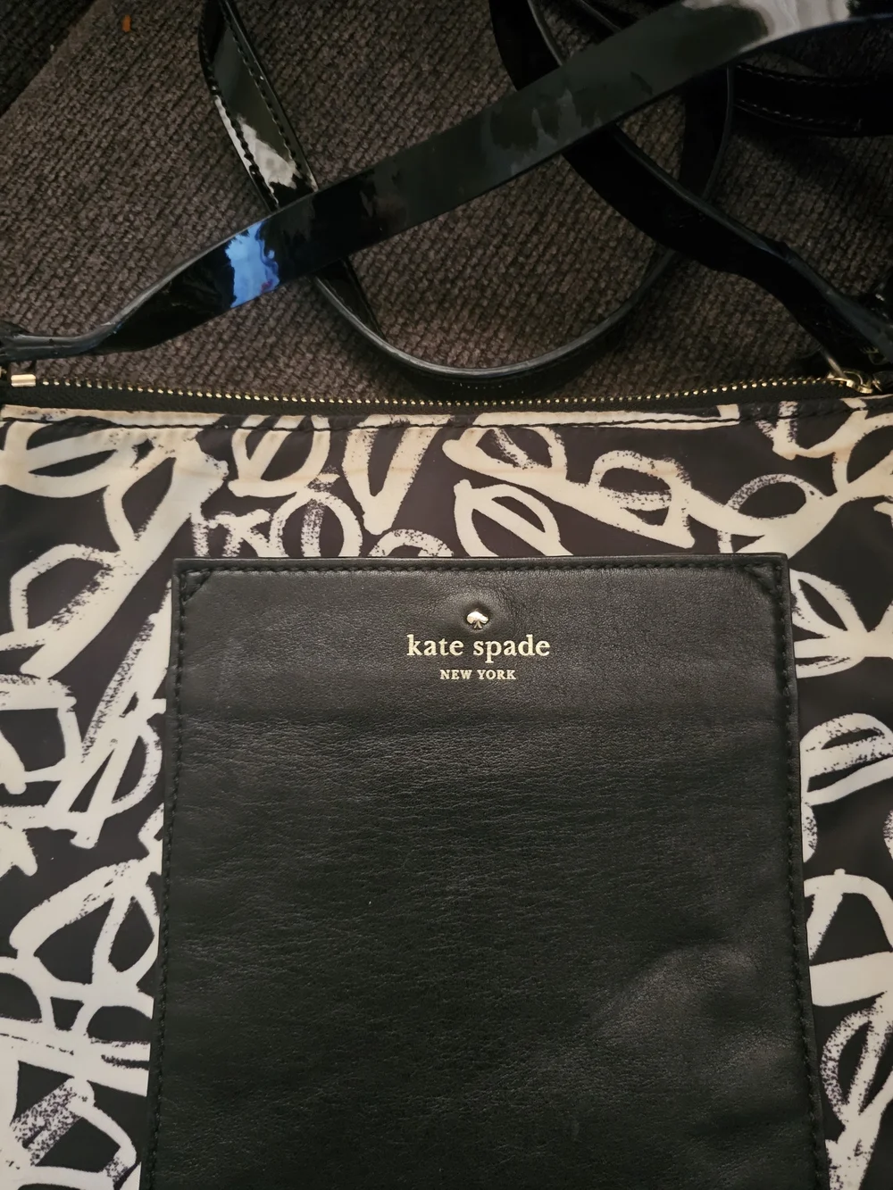 kate spade Black & White Scribble-Print Crossbody Messenger
